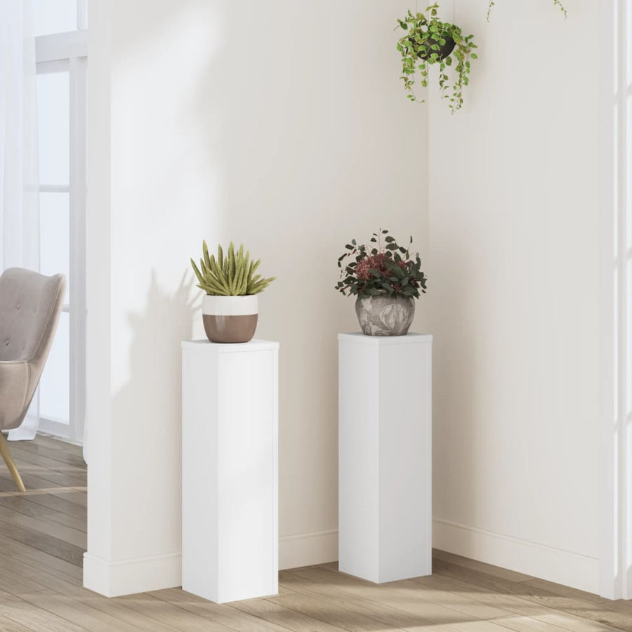 Plantenstandaard 2 st 17x17x60 cm bewerkt hout wit