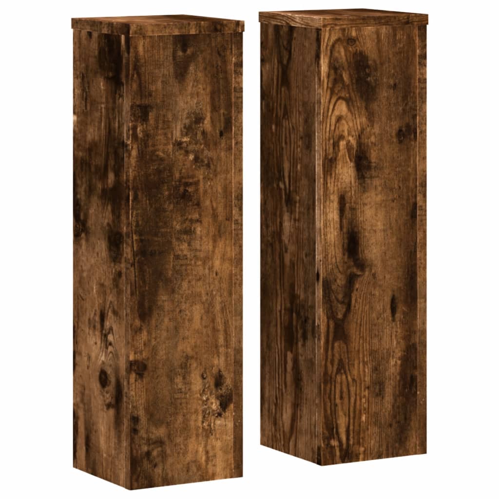 Plantenstandaards 2 st 17x17x60 cm bewerkt hout gerookt eiken