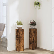 Plantenstandaards 2 stuks 17x17x60 cm bewerkt hout gerookt eiken