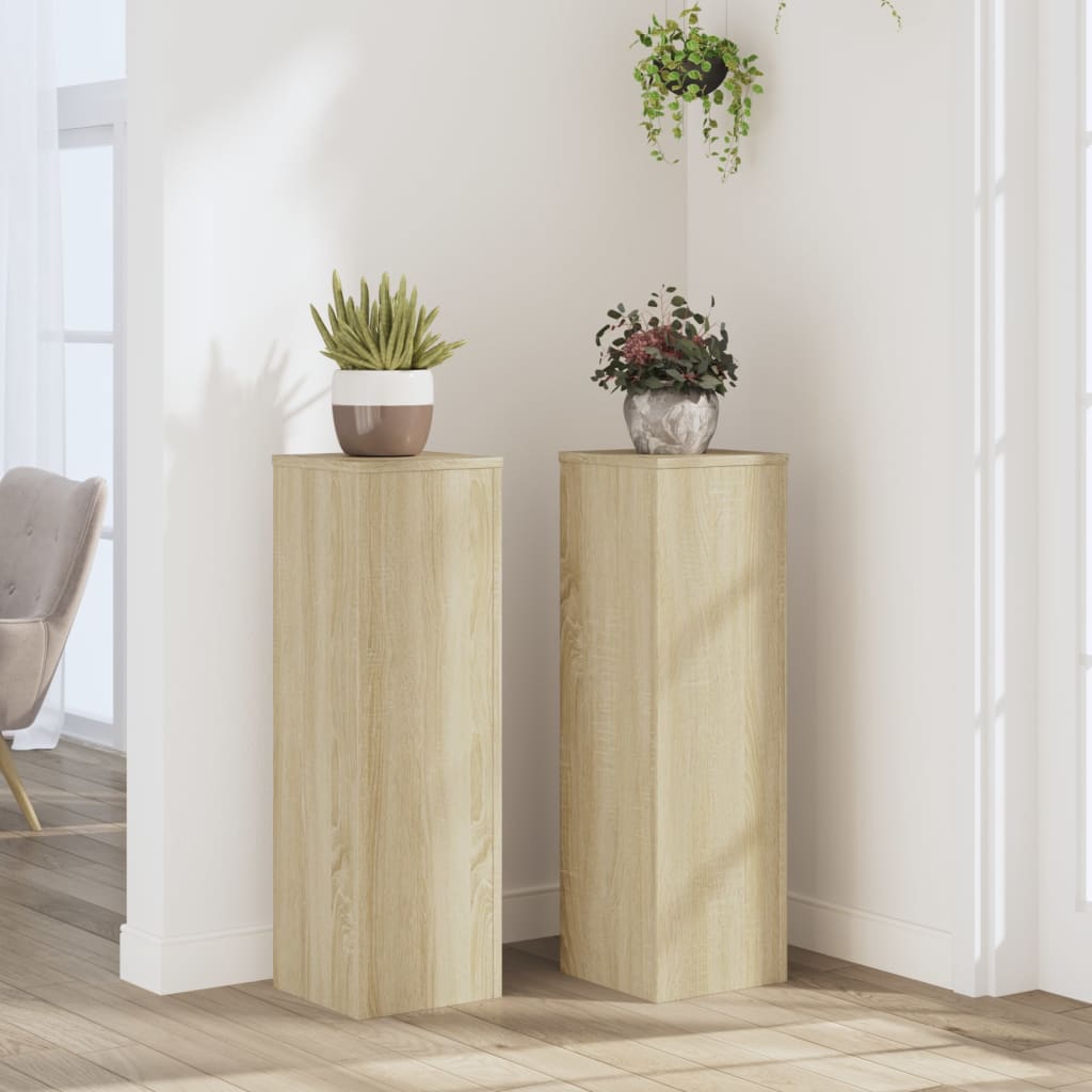 Plantenstandaards 2 st 25x25x80 cm bewerkt hout sonoma eiken
