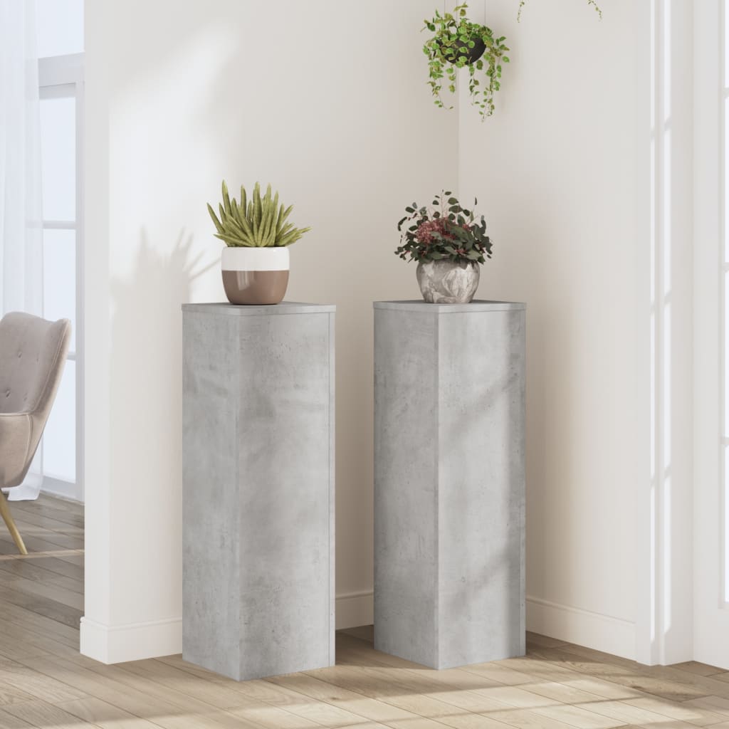 Plantenstandaards 2 st 25x25x80 cm bewerkt hout betongrijs