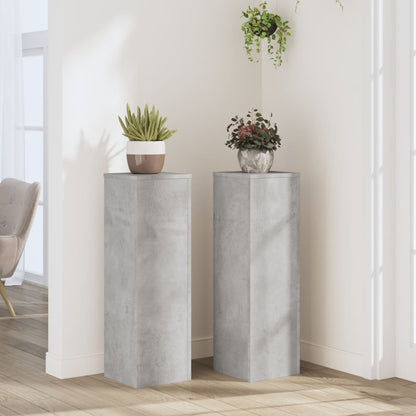 Plantenstandaards 2 st 25x25x80 cm bewerkt hout betongrijs