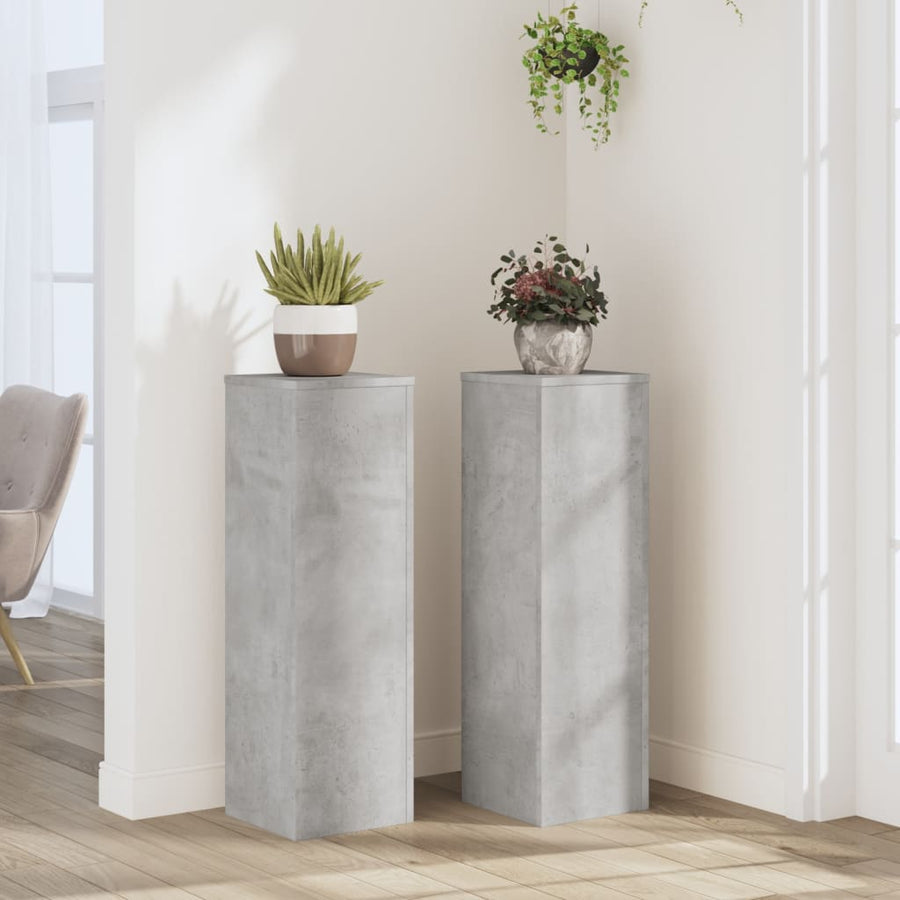 Plantenstandaards 2 st 25x25x80 cm bewerkt hout betongrijs
