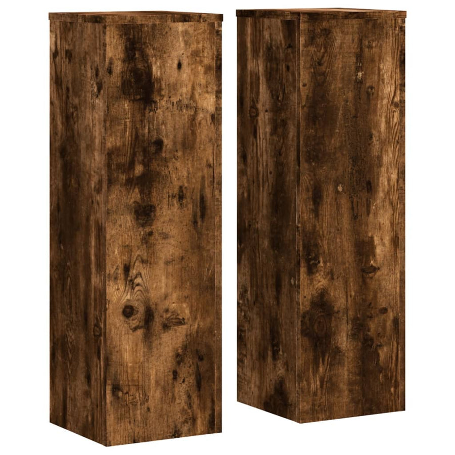 Plantenstandaards 2 st 25x25x80 cm bewerkt hout gerookt eiken