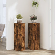 Plantenstandaard 2 st 25x25x80 cm bewerkt hout gerookt eiken