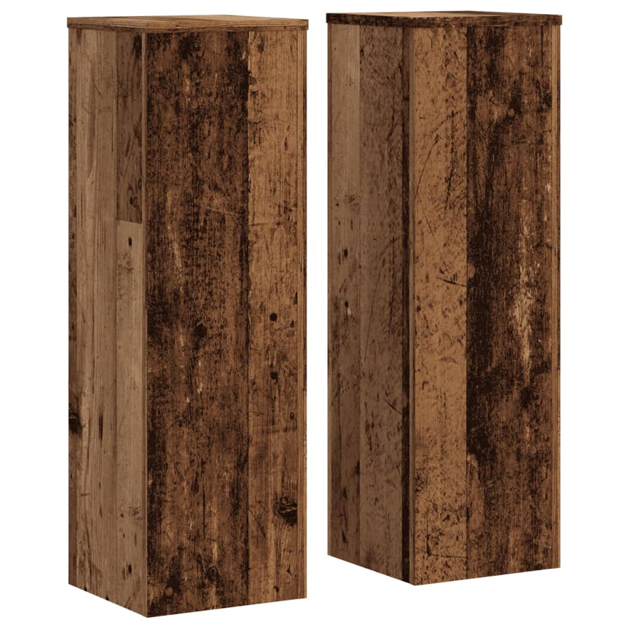 Plantenstandaards 2 st 25x25x80 cm bewerkt hout oud houtkleurig