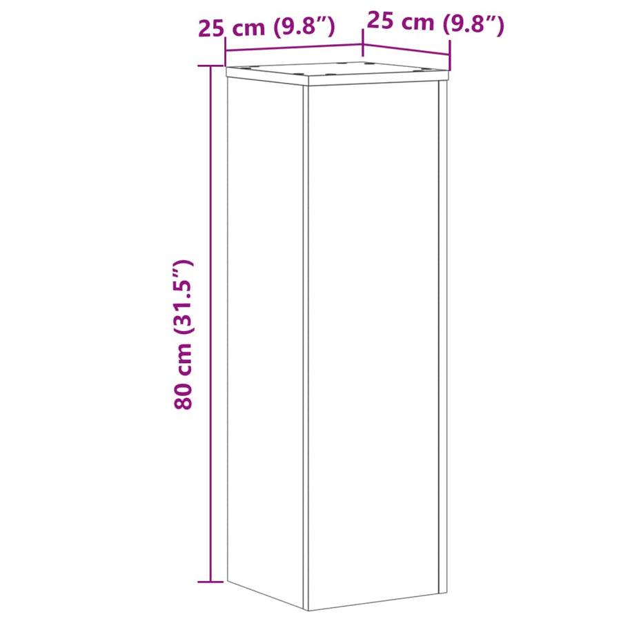 Plantenstandaards 2 st 25x25x80 cm hout artisanaal eikenkleurig