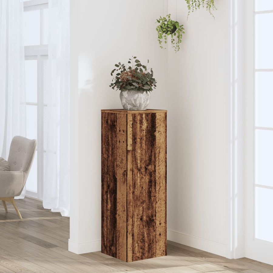 Plantenstandaard 33x33x100 cm bewerkt hout oud houtkleurig