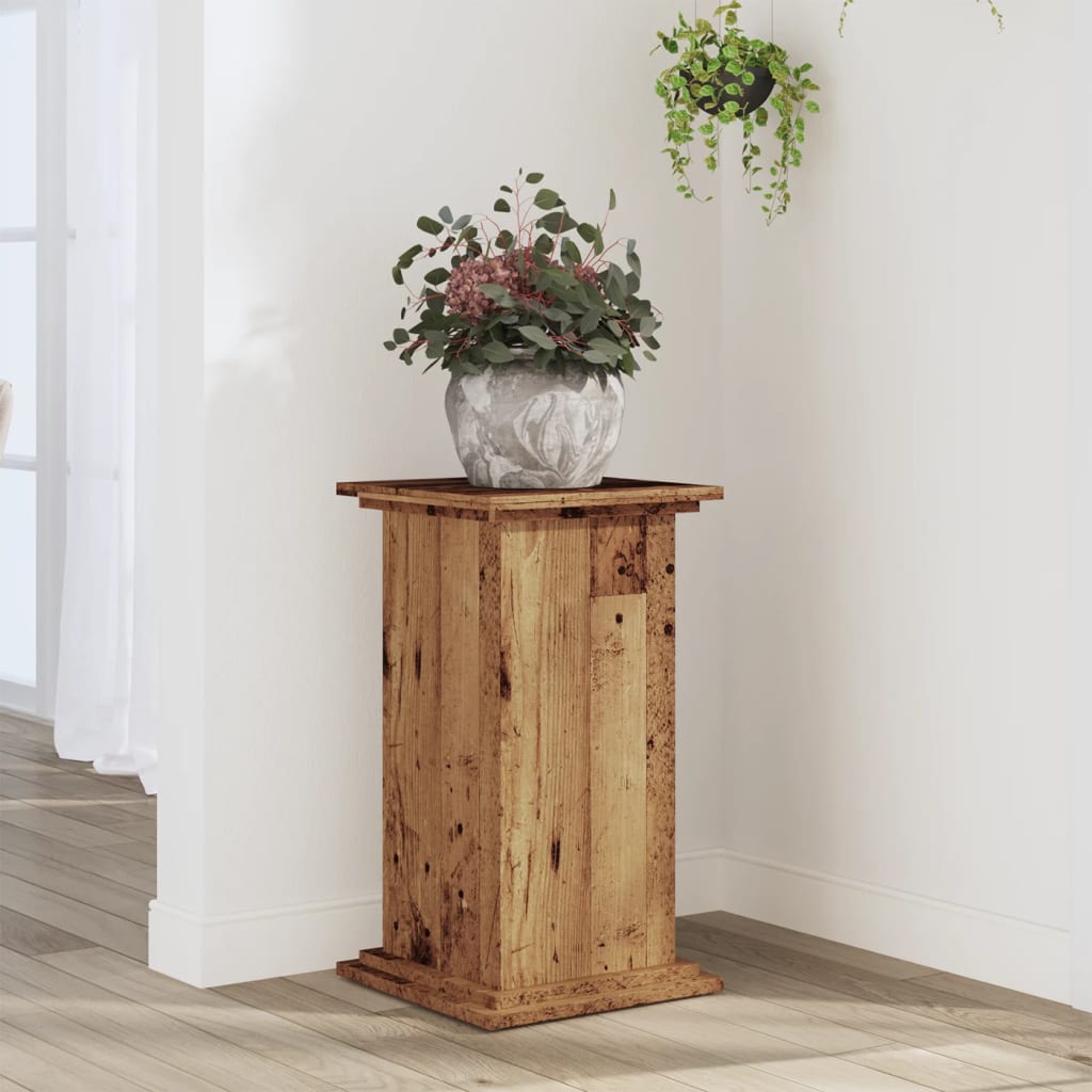 Plantenstandaard 33x33x60 cm bewerkt hout oud houtkleurig