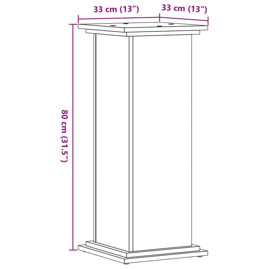 Plantenstandaard Bewerkt Hout Kleurig 33 x 33 x 80 cm Oud hout