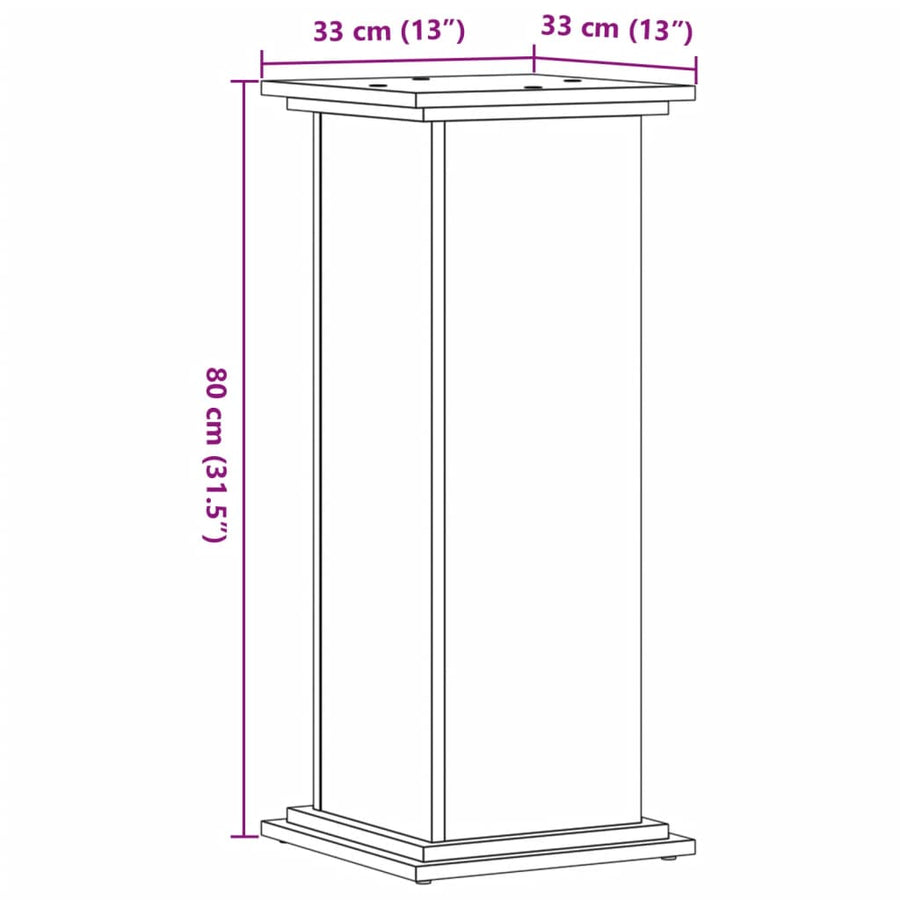 Plantenstandaard Bewerkt Hout Artisanaal Kleur 33 x 33 x 80 cm Eiken