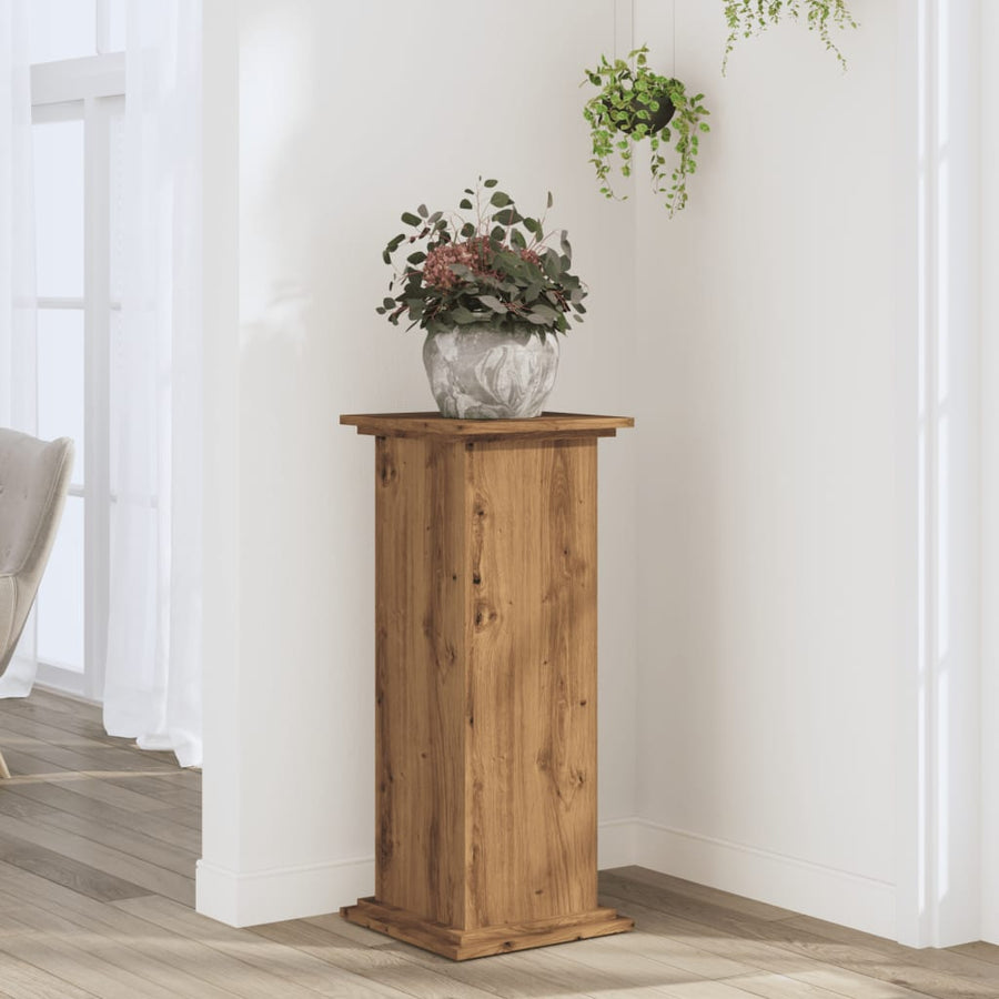Plantenstandaard Bewerkt Hout Artisanaal Kleur 33 x 33 x 80 cm Eiken