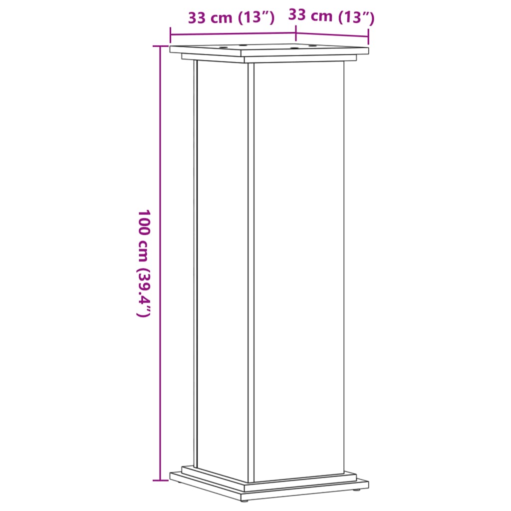 Plantenstandaard 33x33x100 cm bewerkt hout gerookt eikenkleurig