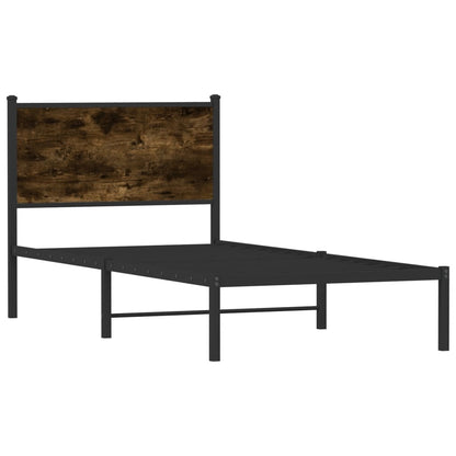 Bedframe met hoofdbord metaal gerookt eikenkleurig 75x190 cm