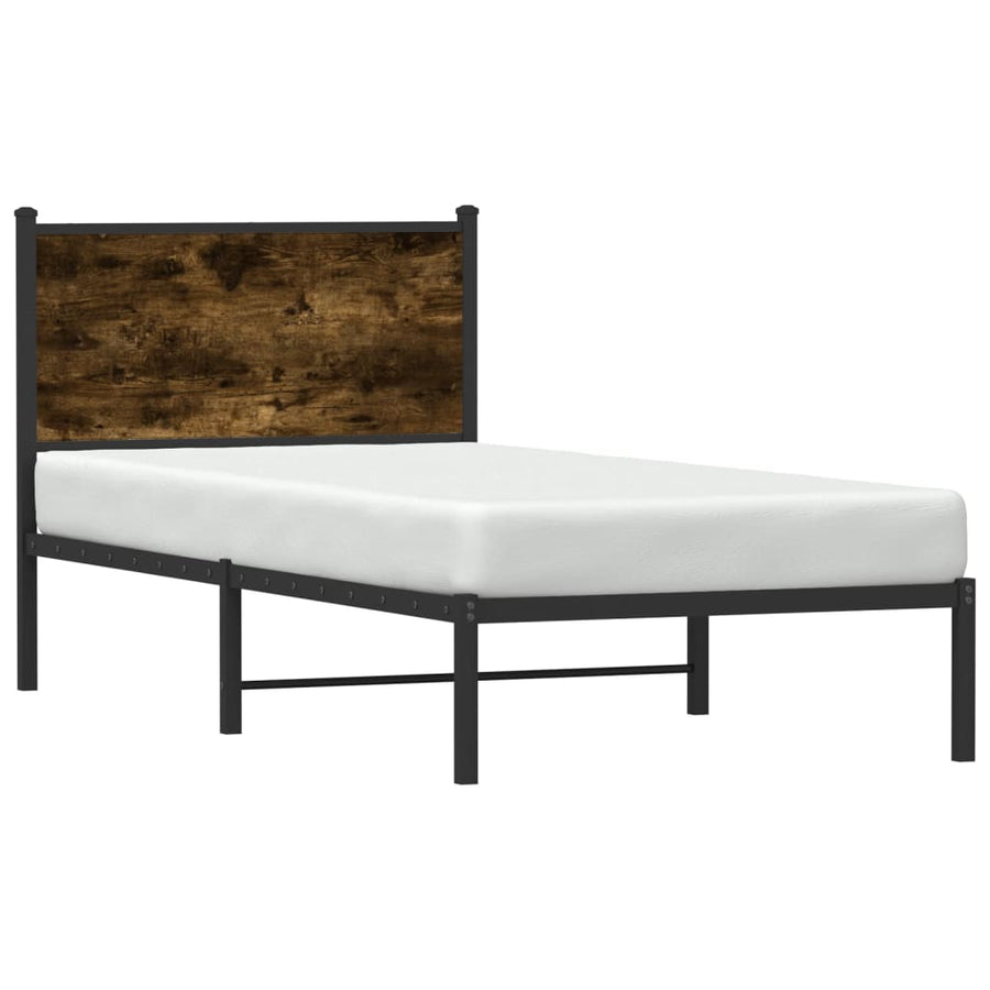 Bedframe met hoofdbord metaal gerookt eikenkleurig 75x190 cm