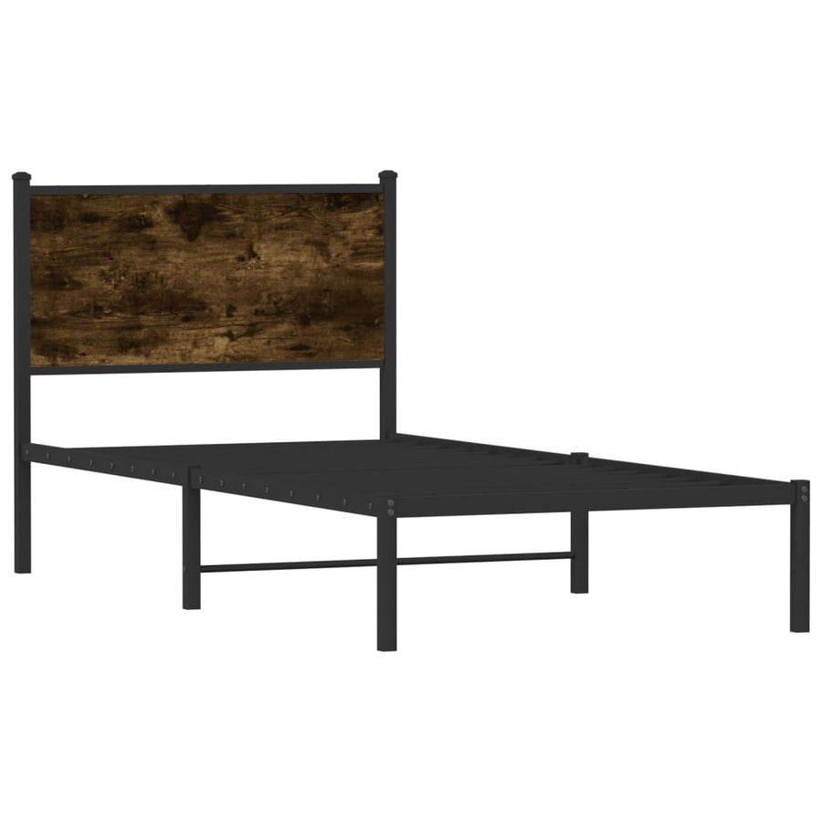 Bedframe met hoofdbord metaal gerookt eikenkleurig 80x200 cm