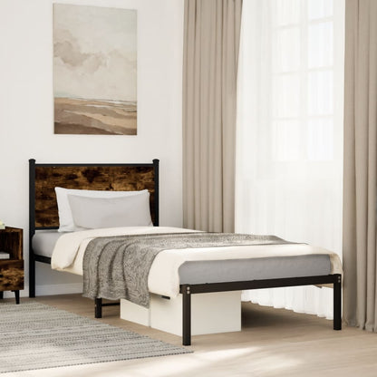 Bedframe met hoofdbord metaal gerookt eikenkleurig 80x200 cm