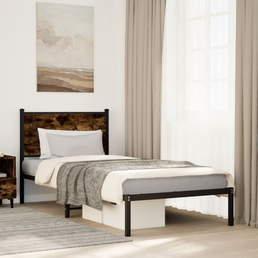 Bedframe met hoofdbord metaal gerookt eikenkleurig 80x200 cm
