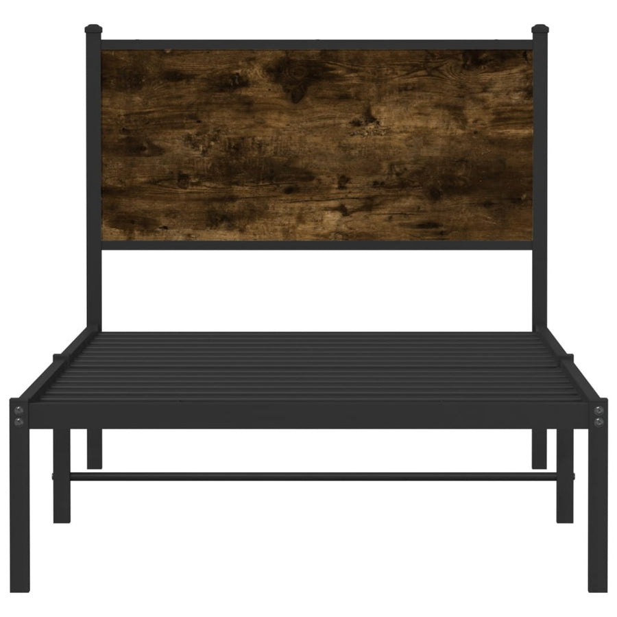 Bedframe met hoofdbord metaal gerookt eikenkleurig 80x200 cm