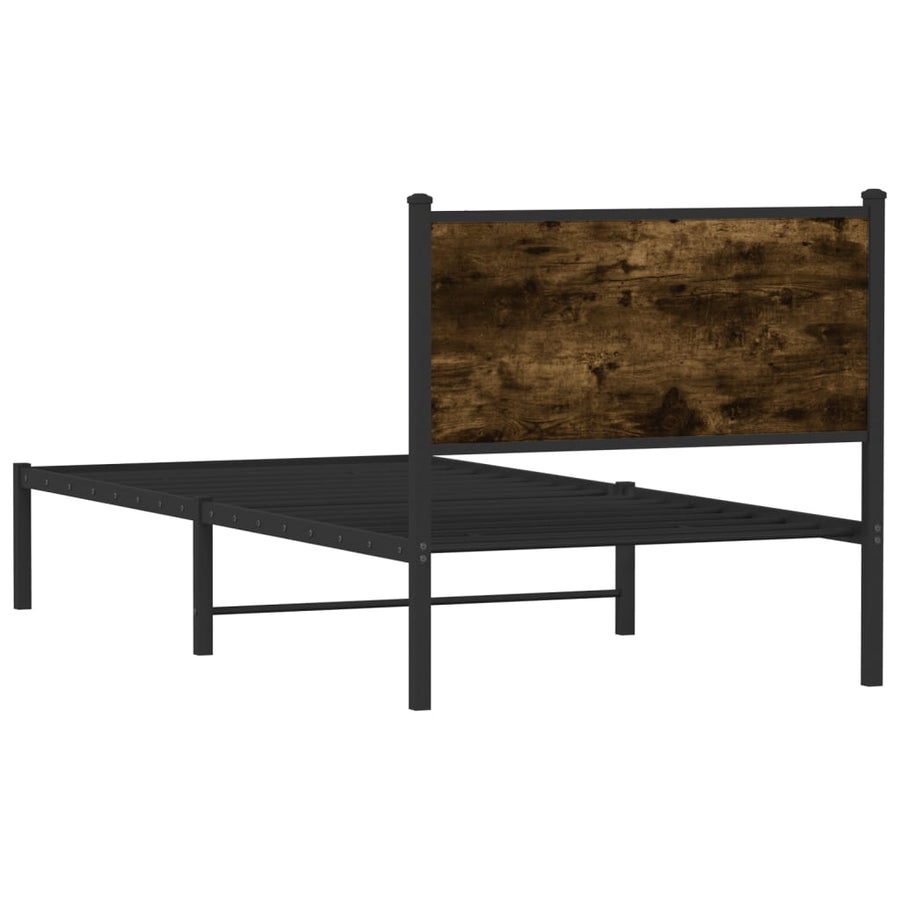 Bedframe met hoofdbord metaal gerookt eikenkleurig 80x200 cm