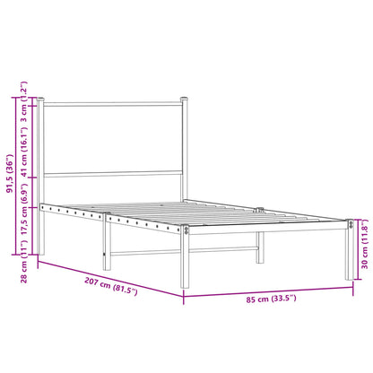 Bedframe met hoofdbord metaal gerookt eikenkleurig 80x200 cm