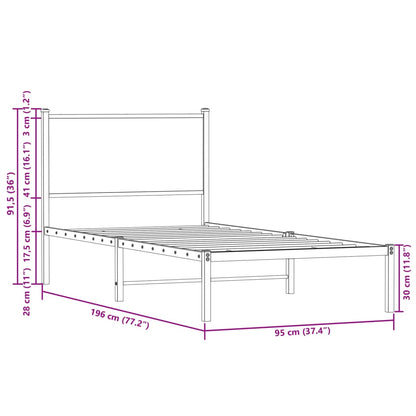 Bedframe met hoofdbord metaal gerookt eikenkleurig 90x190 cm