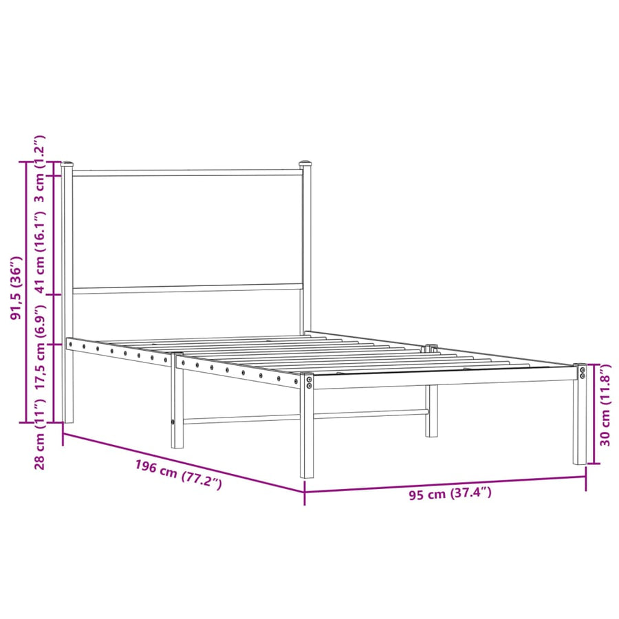 Bedframe met hoofdbord metaal gerookt eikenkleurig 90x190 cm