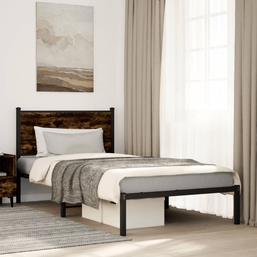 Bedframe met hoofdbord metaal gerookt eikenkleurig 100x190 cm