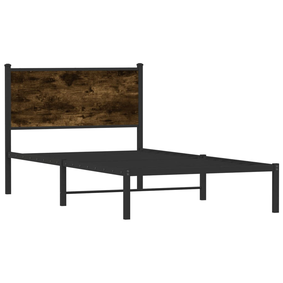 Bedframe met hoofdbord metaal gerookt eikenkleurig 107x203 cm