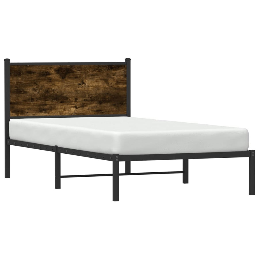 Bedframe met hoofdbord metaal gerookt eikenkleurig 107x203 cm
