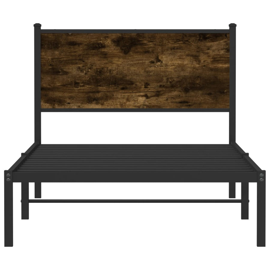 Bedframe met hoofdbord metaal gerookt eikenkleurig 107x203 cm