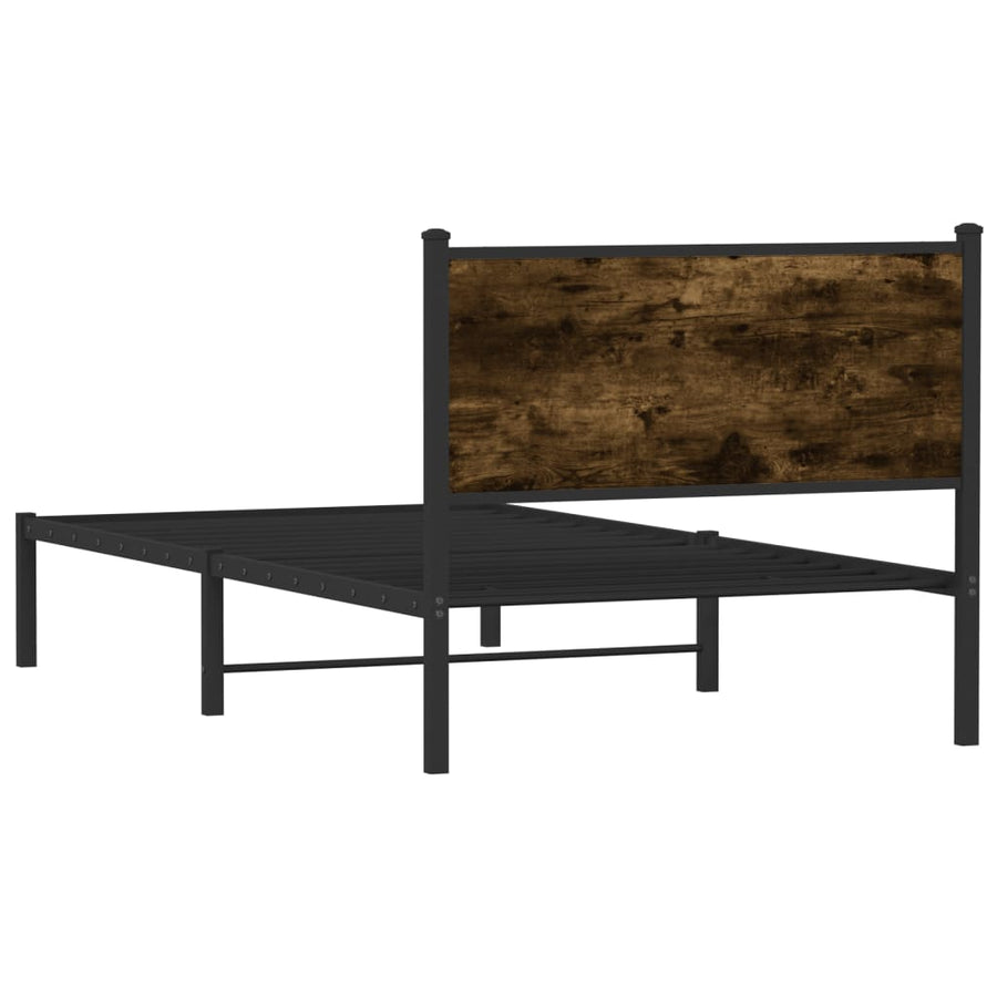 Bedframe met hoofdbord metaal gerookt eikenkleurig 107x203 cm