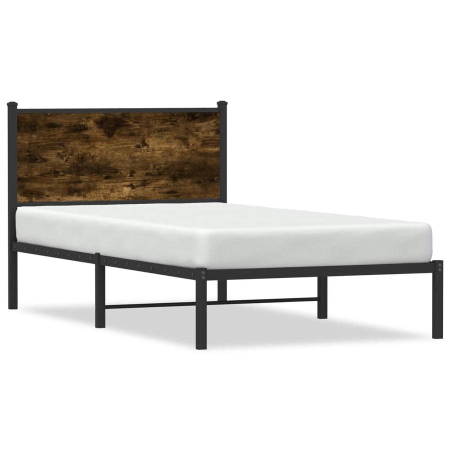 Bedframe met hoofdbord metaal gerookt eikenkleurig 107x203 cm