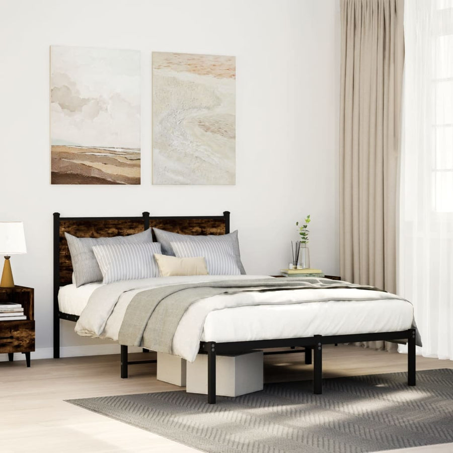 Bedframe met hoofdbord metaal gerookt eikenkleurig 120x190 cm
