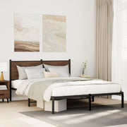 Bedframe 137x190 cm metaal gerookt eiken
