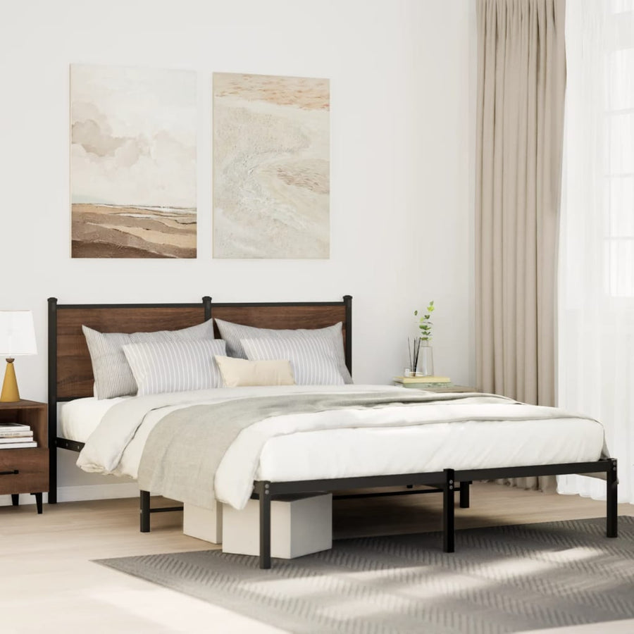 Bedframe met hoofdbord metaal gerookt eikenkleurig 140x190 cm