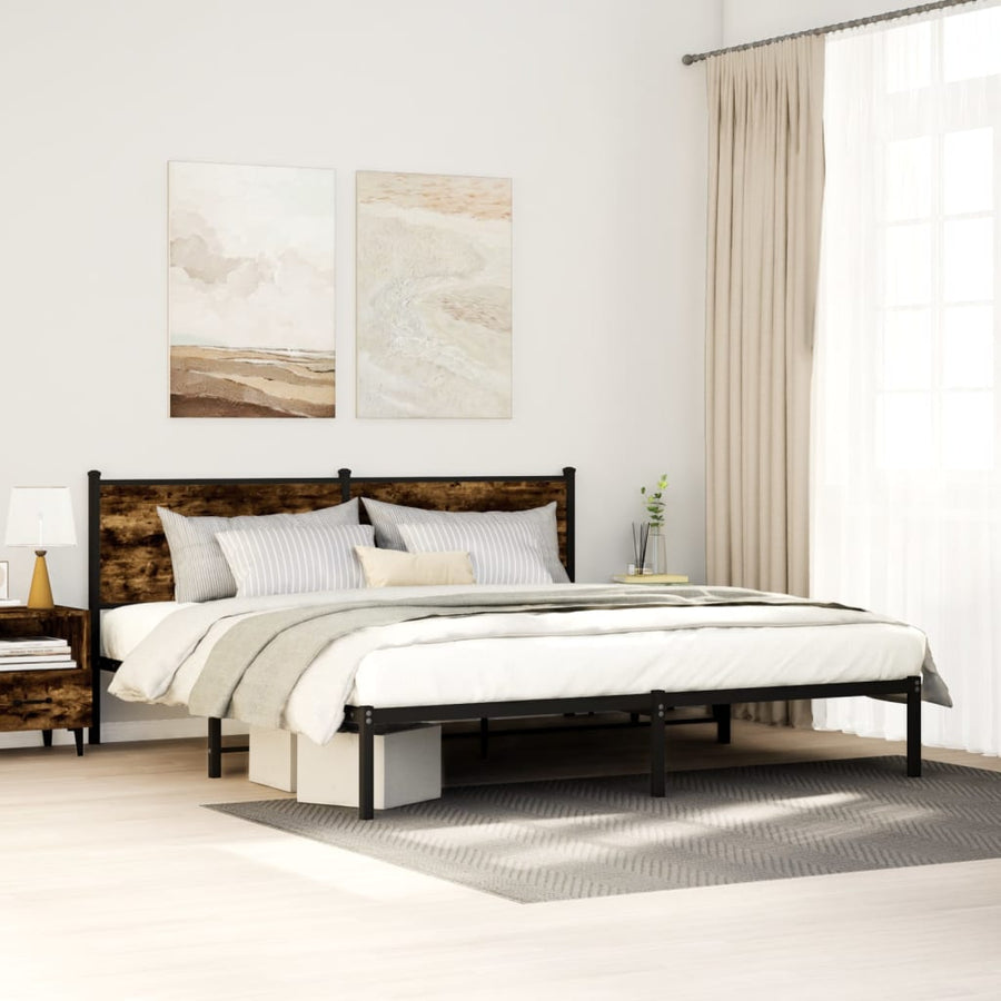 Bedframe met hoofdbord metaal gerookt eikenkleurig 160x200 cm