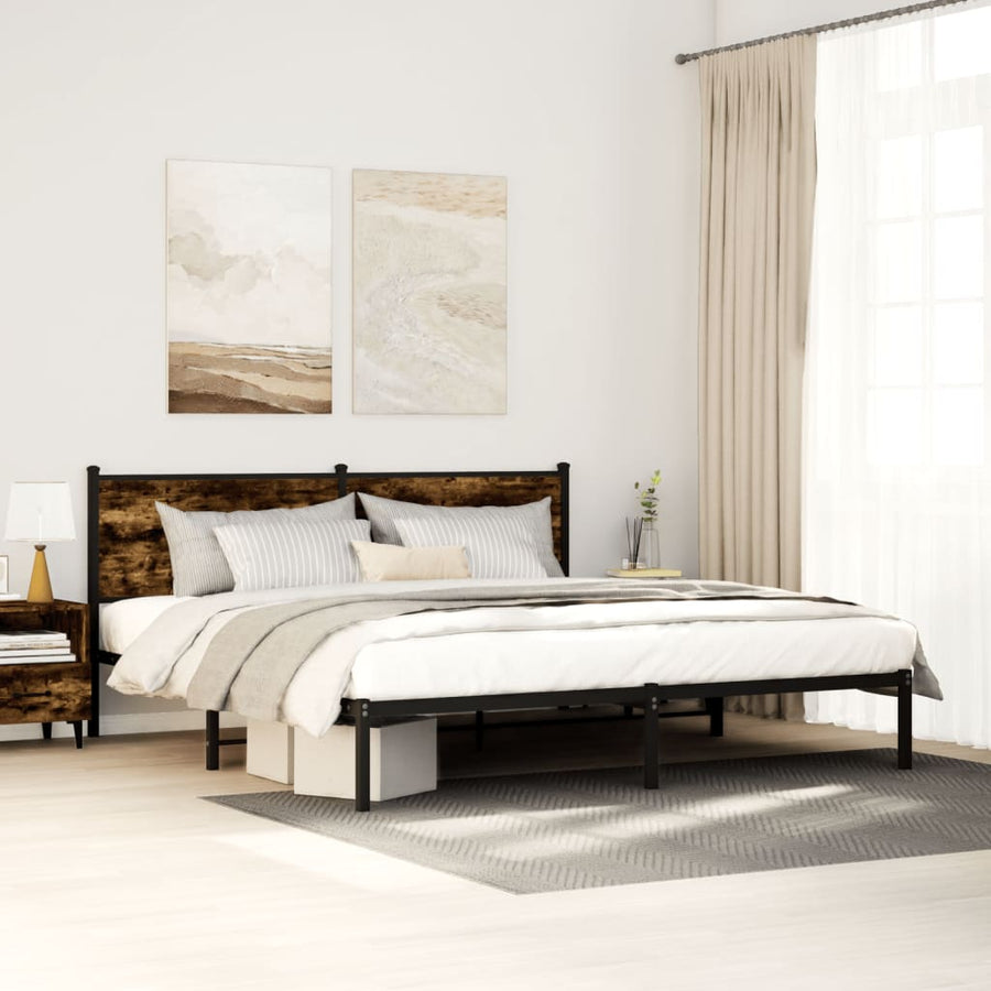 Bedframe met hoofdbord metaal gerookt eikenkleurig 183x213 cm