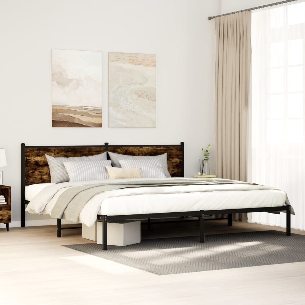 Bedframe met hoofdbord metaal gerookt eikenkleurig 193x203 cm