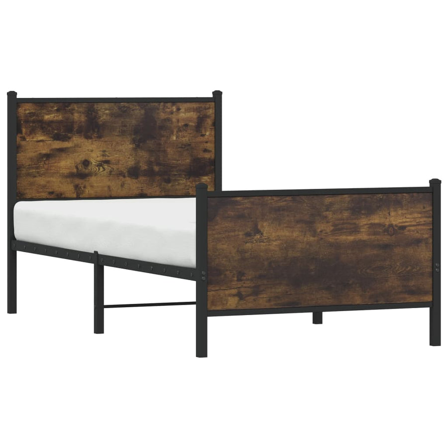 Bedframe met hoofd-en voeteneinde metaal gerookt eiken 75x190cm