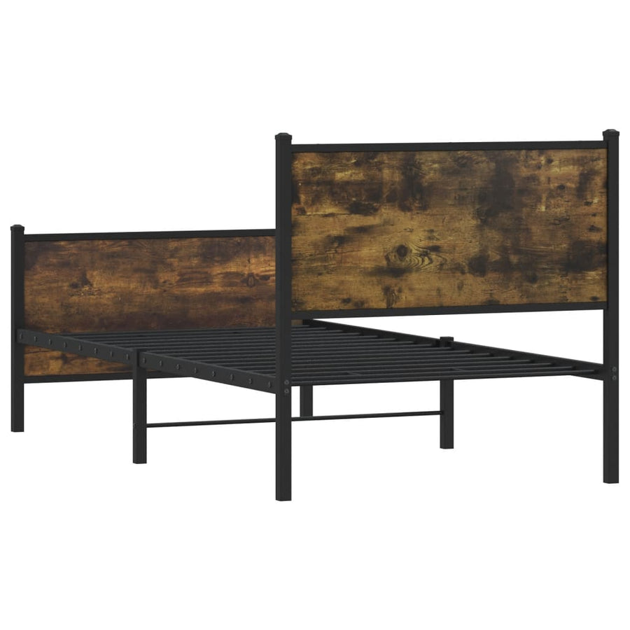 Bedframe met hoofd-en voeteneinde metaal gerookt eiken 75x190cm