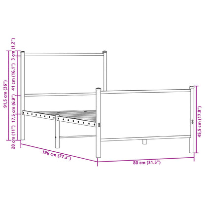 Bedframe met hoofd-en voeteneinde metaal gerookt eiken 75x190cm