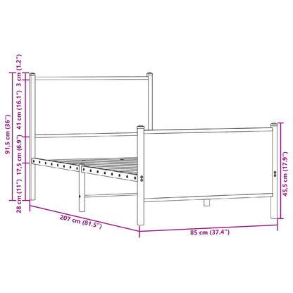 Bedframe met hoofd-en voeteneinde metaal gerookt eiken 80x200cm