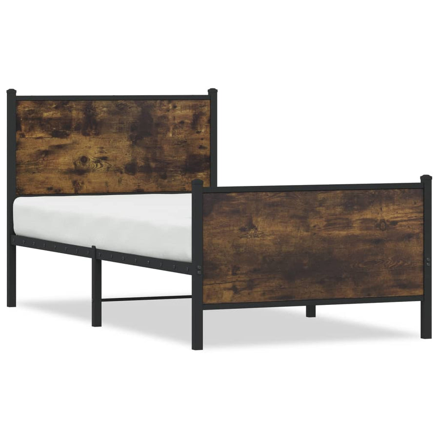 Bedframe met hoofd-en voeteneinde metaal gerookt eiken 80x200cm