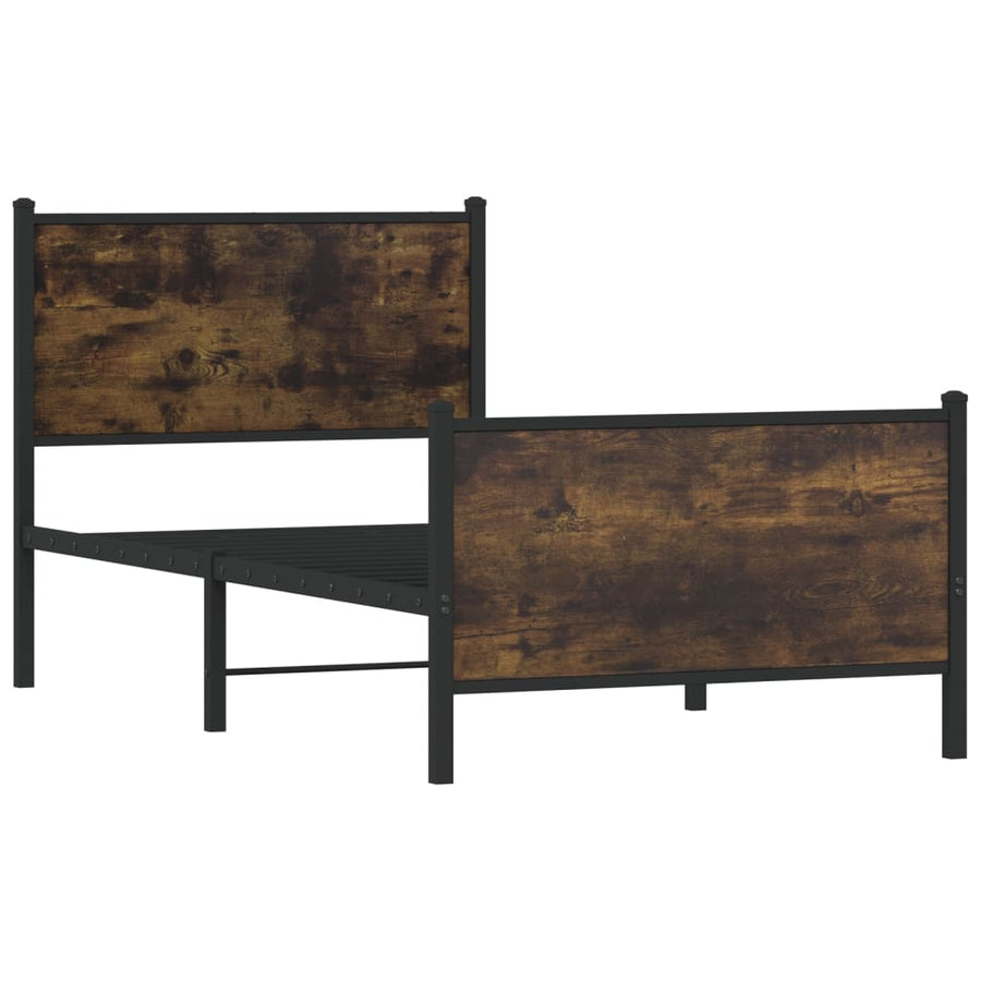 Bedframe met hoofd-en voeteneinde metaal gerookt eiken 90x190cm