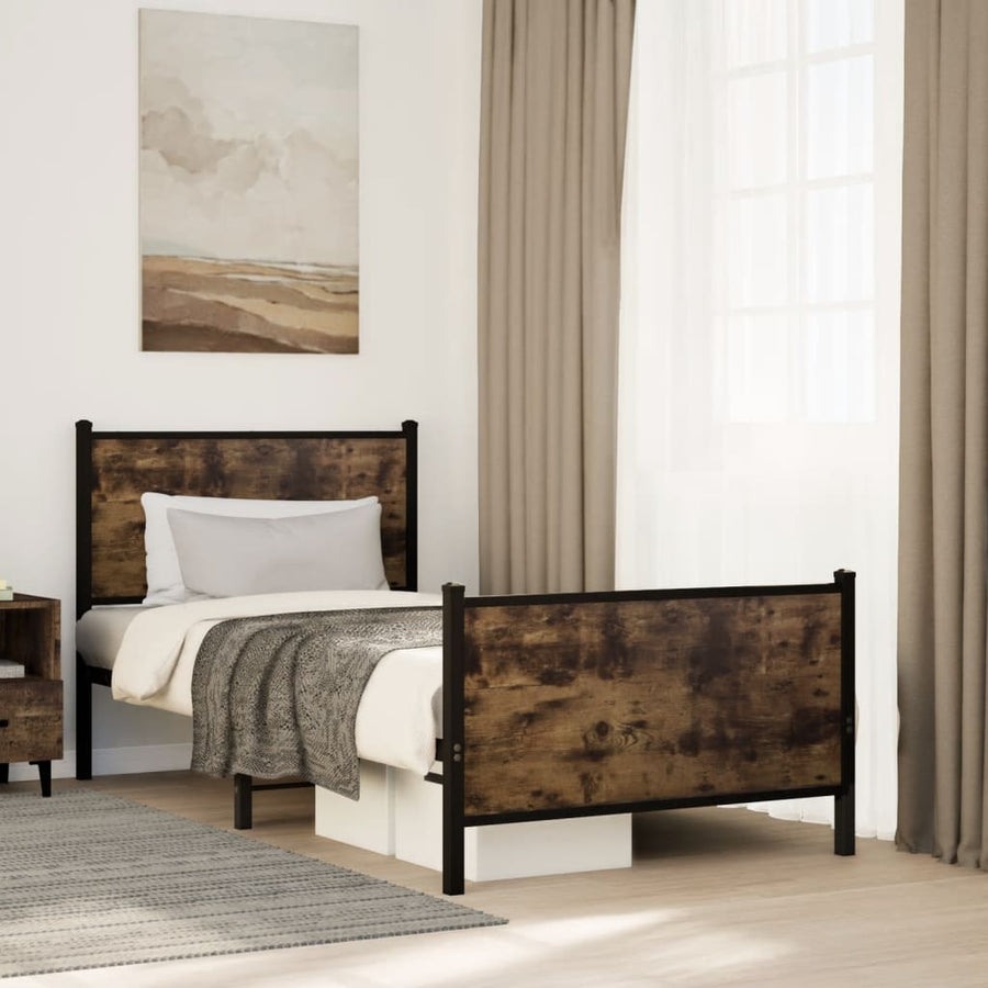 Bedframe met hoofd-en voeteneinde metaal gerookt eiken 90x190cm