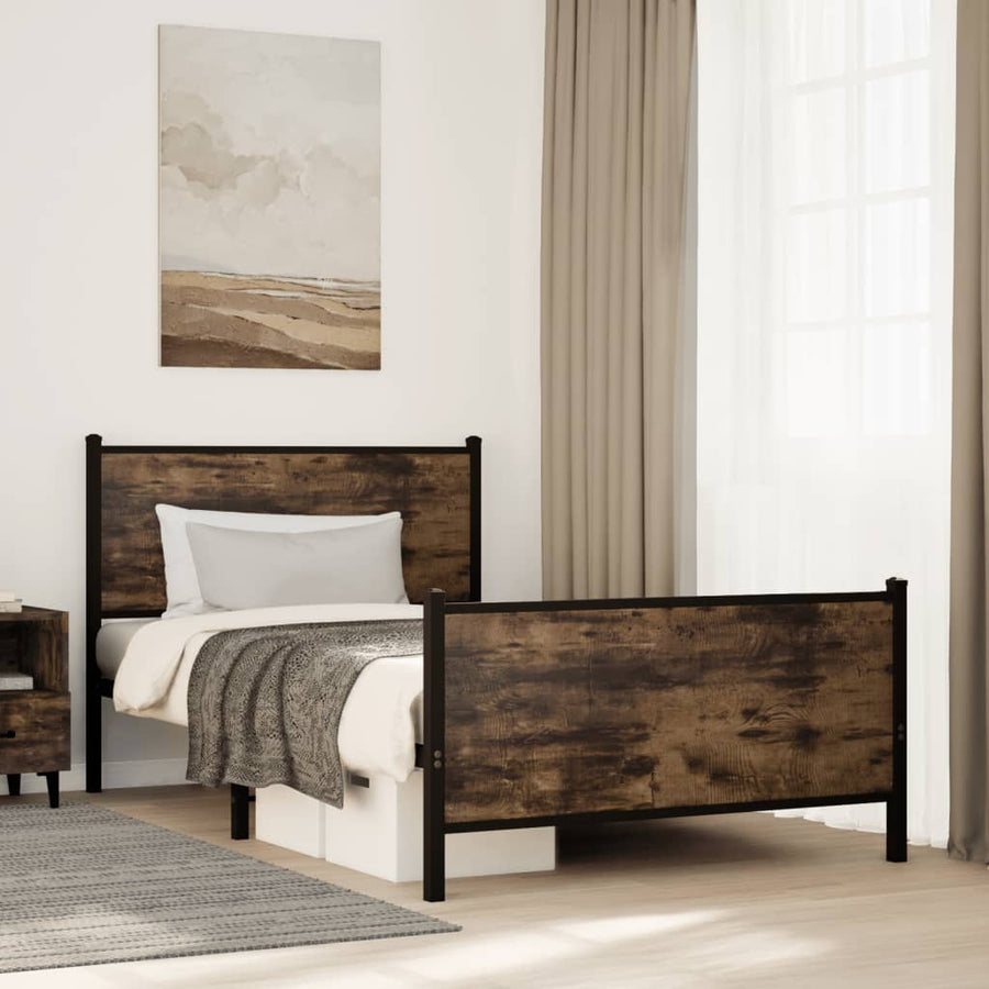 Bedframe hoofd- en voeteneinde metaal gerookt eiken 100x200 cm