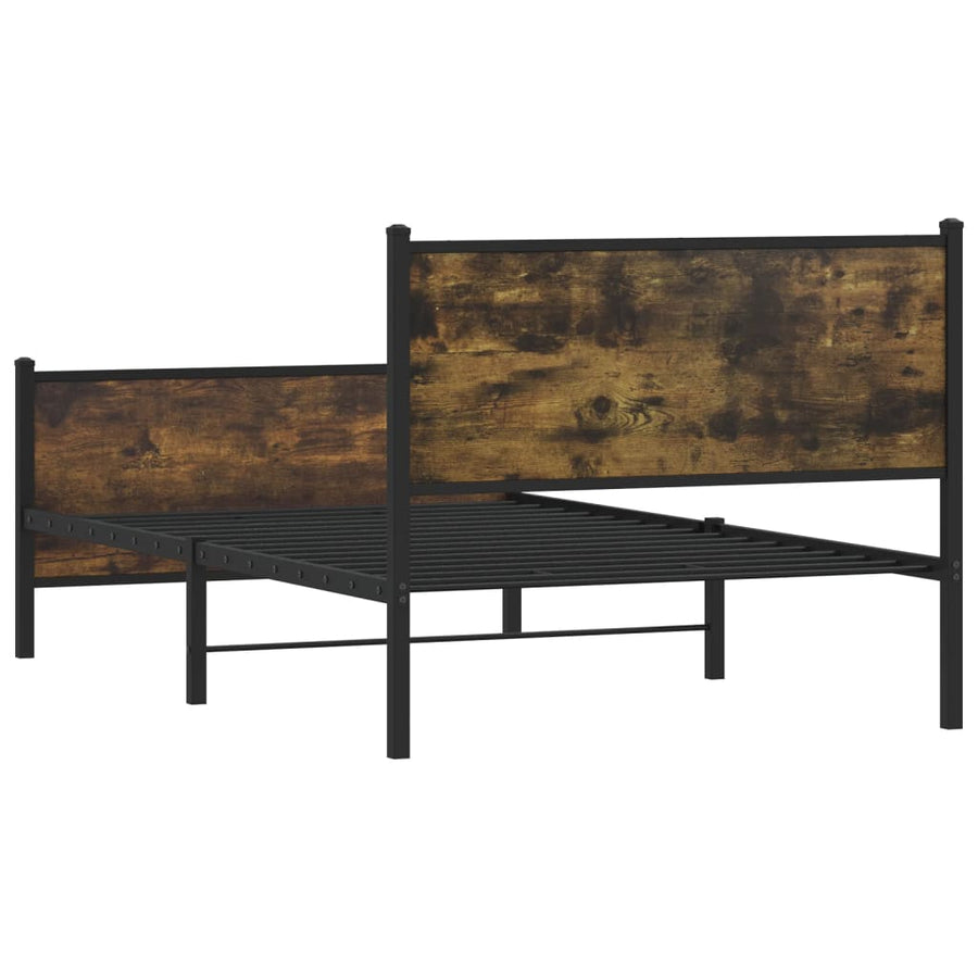 Bedframe hoofd- en voeteneinde metaal gerookt eiken 100x200 cm