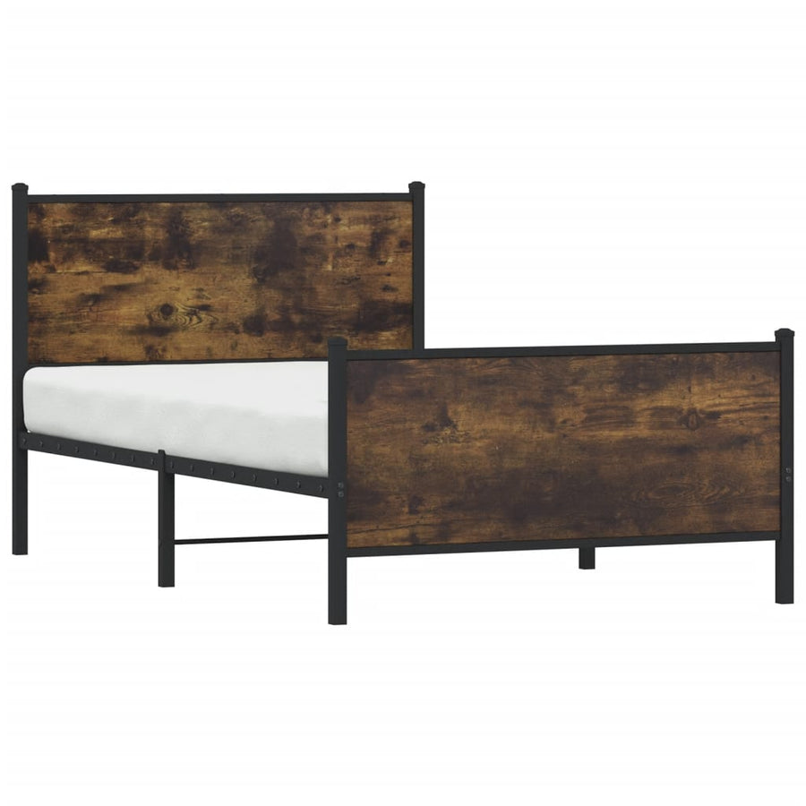 Bedframe hoofd- en voeteneinde metaal gerookt eiken 107x203 cm