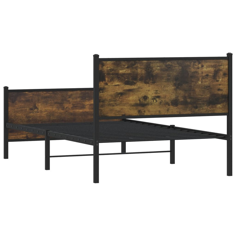 Bedframe hoofd- en voeteneinde metaal gerookt eiken 107x203 cm